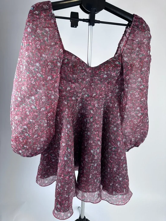 Selkie Floral Puff Sleeve Mini Dress Lightweight Romantic Cottagecore - Picture 1 of 8